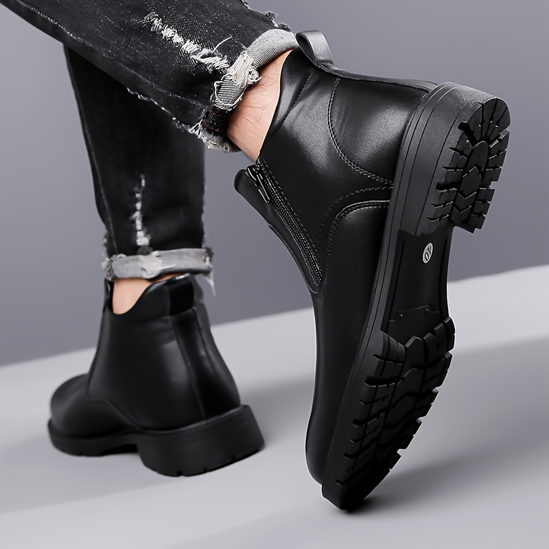 plus size mens trendy high top riding boots with side zipper comfy non slip solid casual durable shoes for mens outdoor activities details 3