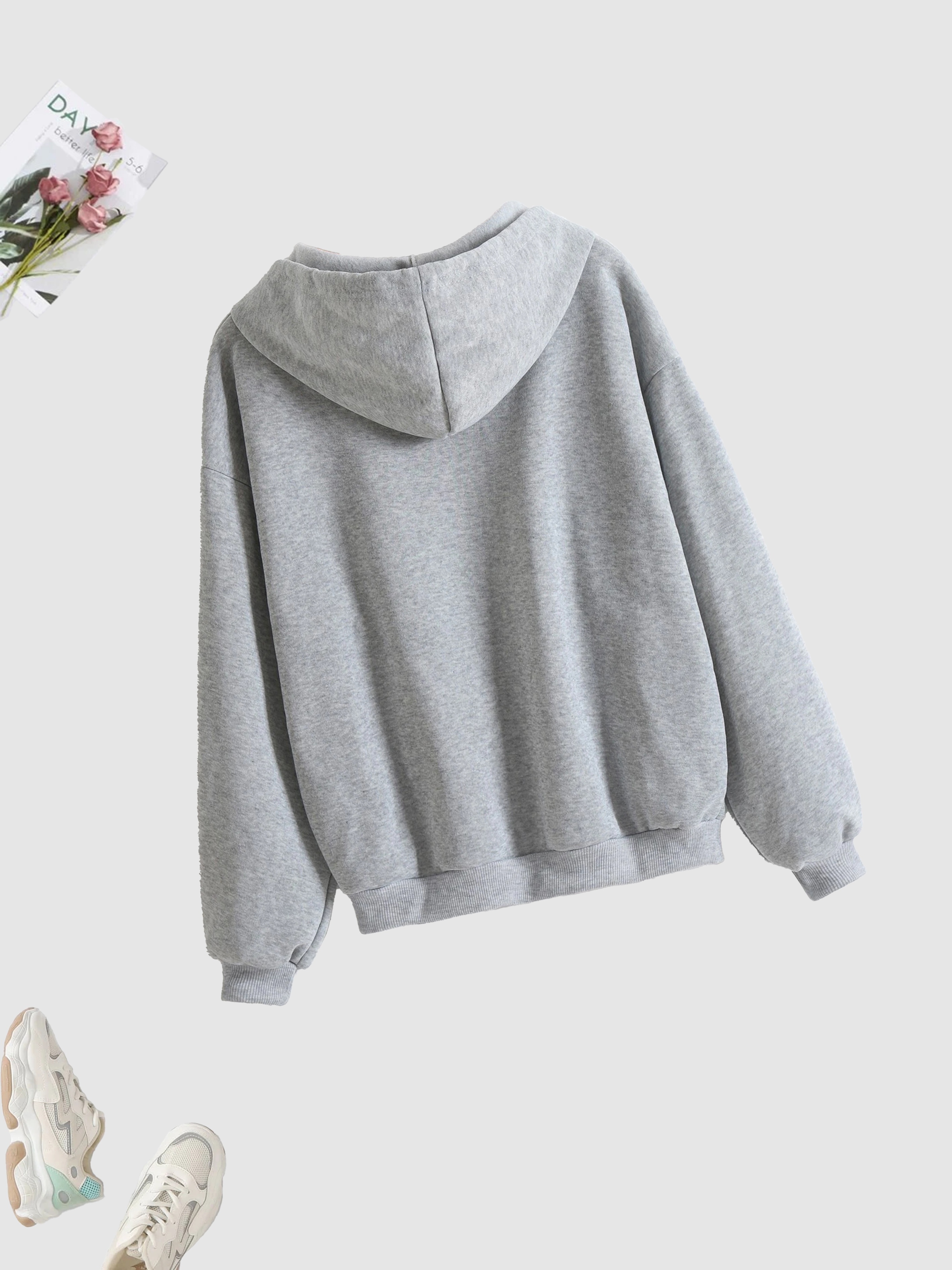 solid zip up hoodie casual long sleeve drawstring hoodies sweatshirt womens clothing details 1