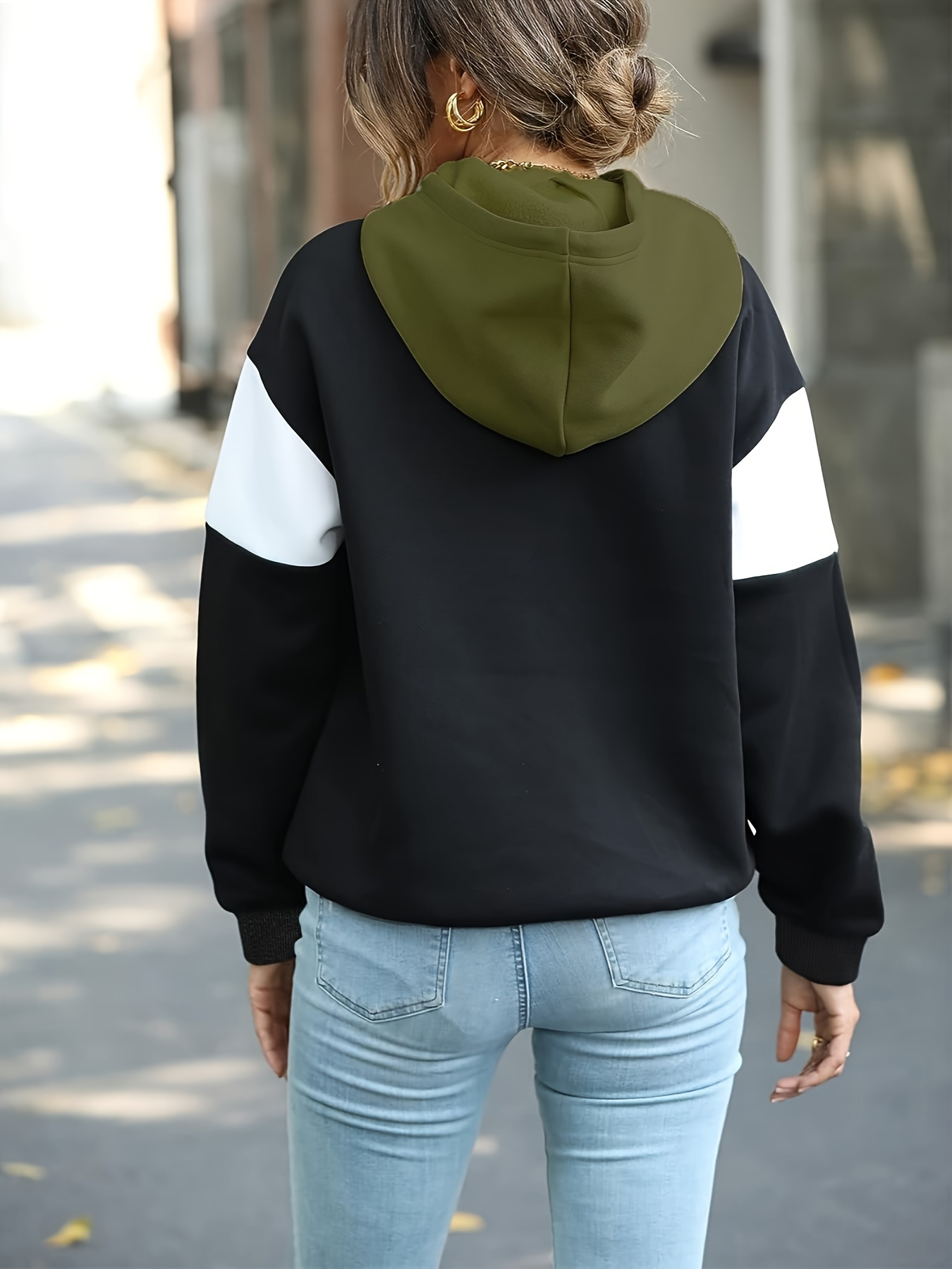 color block drawstring hoodie casual long sleeve novelty hoodies sweatshirt womens clothing details 4