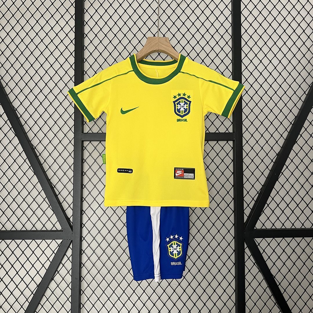 1998 Brazil Home Retro Kids Jersey