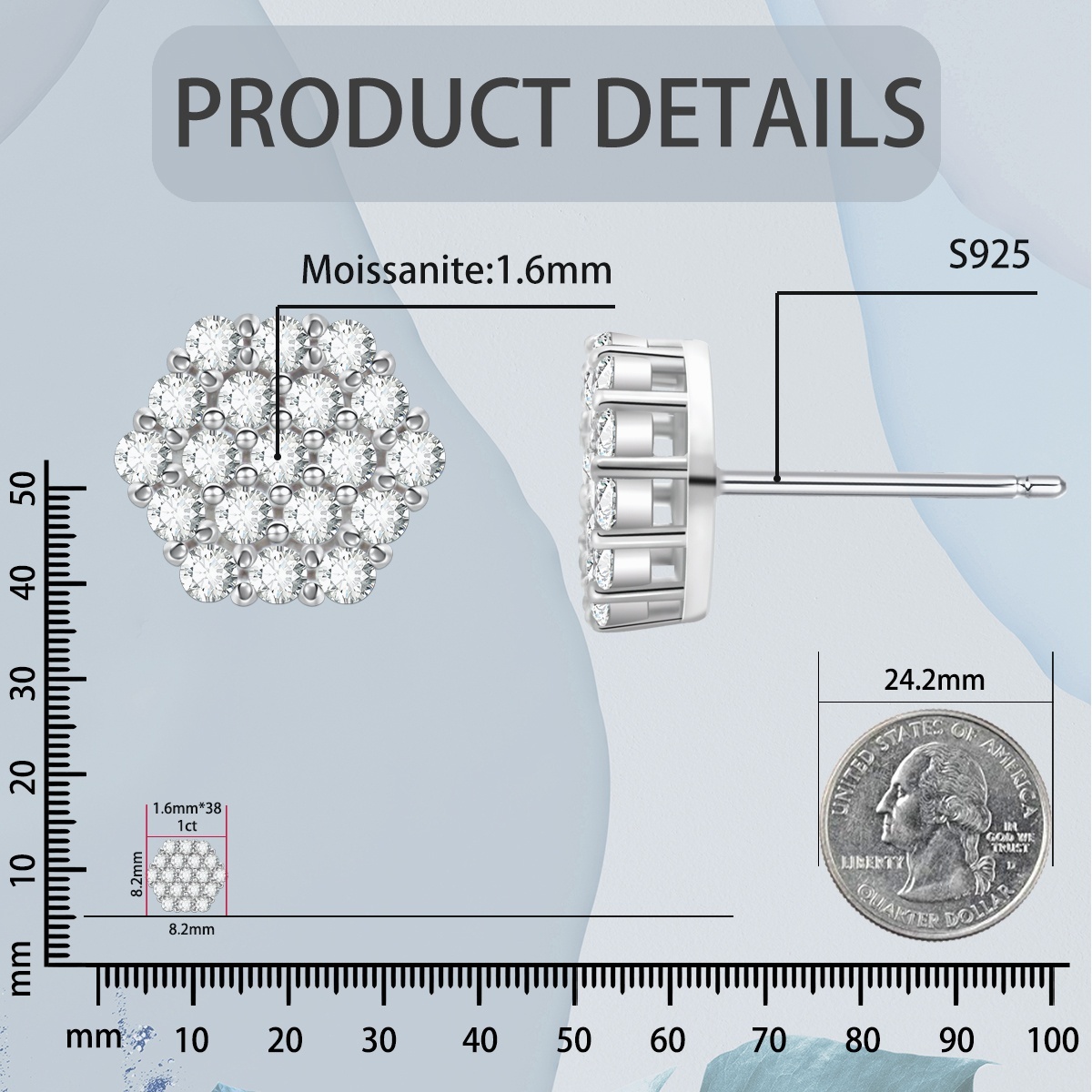 Iced Round Synthetic Moissanite Stud Earrings For Men Women Gift