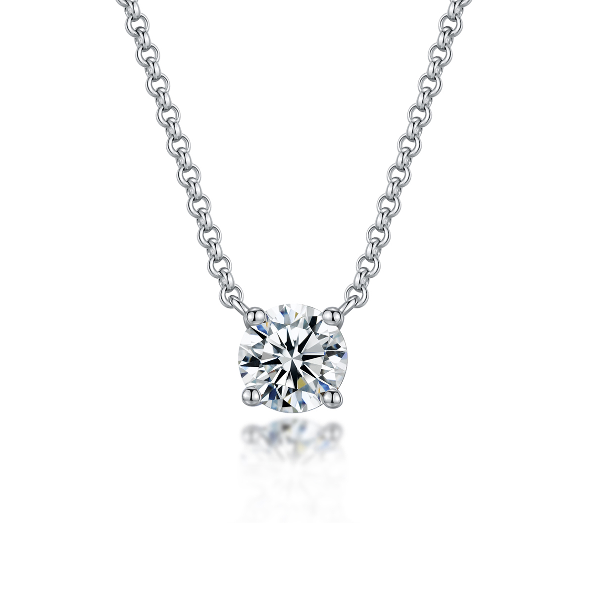S925 1ct Synthetic Moissanite Classic Round Four Prong Necklace