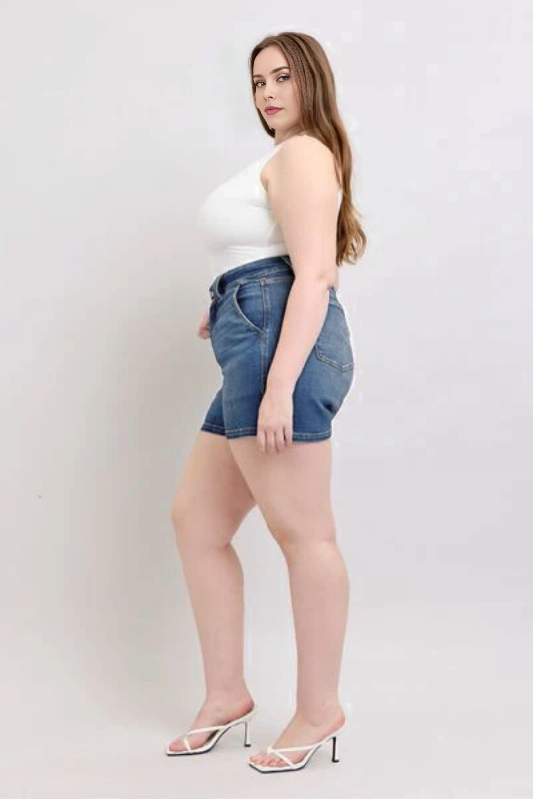 Tummy Control Double Button Waistband Shorts