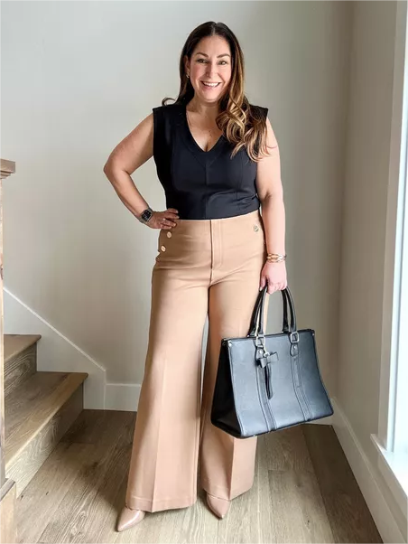 Tummy Control Button Wide Leg Pant,Vrouwen rekbare hoge elastische