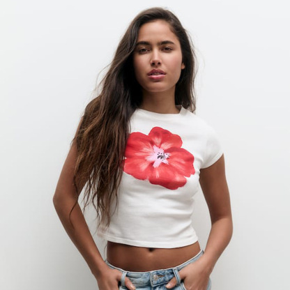 Hibiscus Print Cropped Crewneck Top