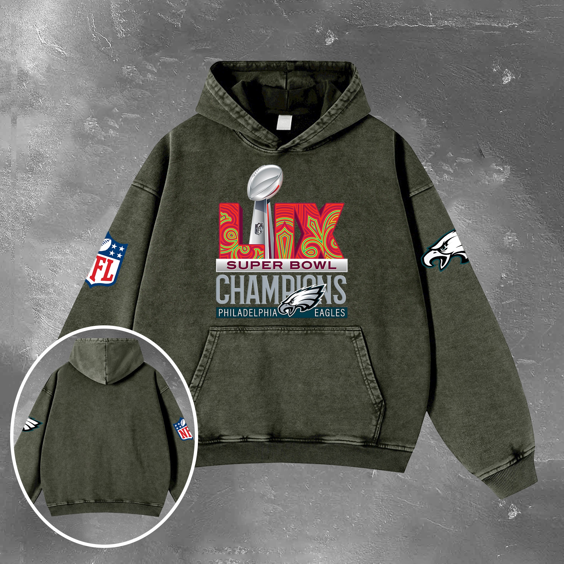 Stylish Casual Retro Rugby Washed Hoodie 004