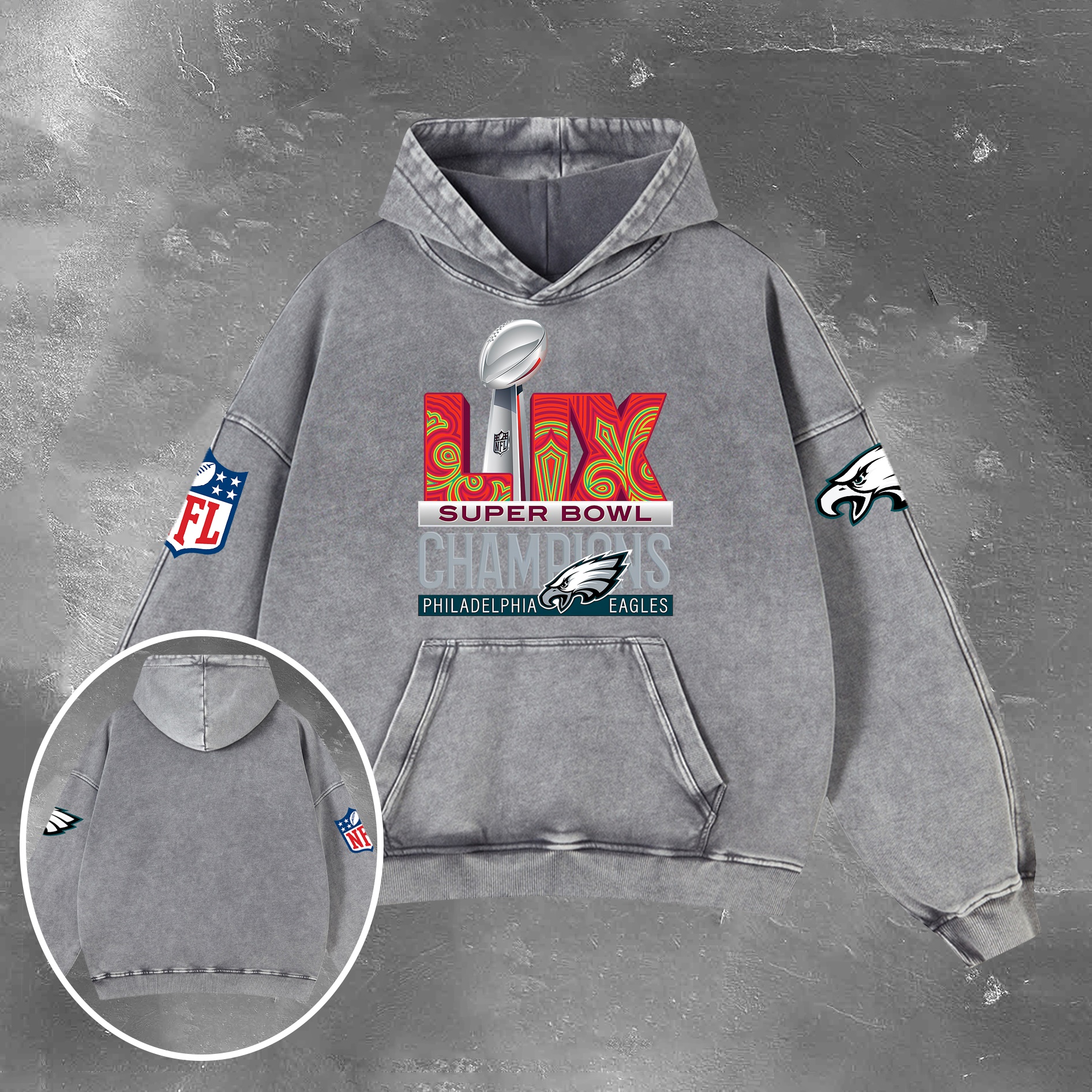 Stylish Casual Retro Rugby Washed Hoodie 004