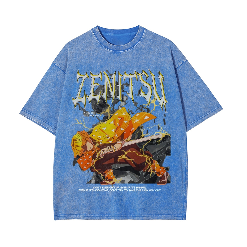 Trendy Street Casual Round Neck Short Sleeve Pattern Unisex Washed T-S