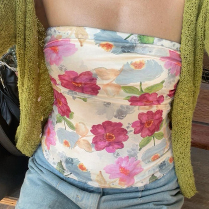 Mesh Flower Print Tube Top Sexy Vest