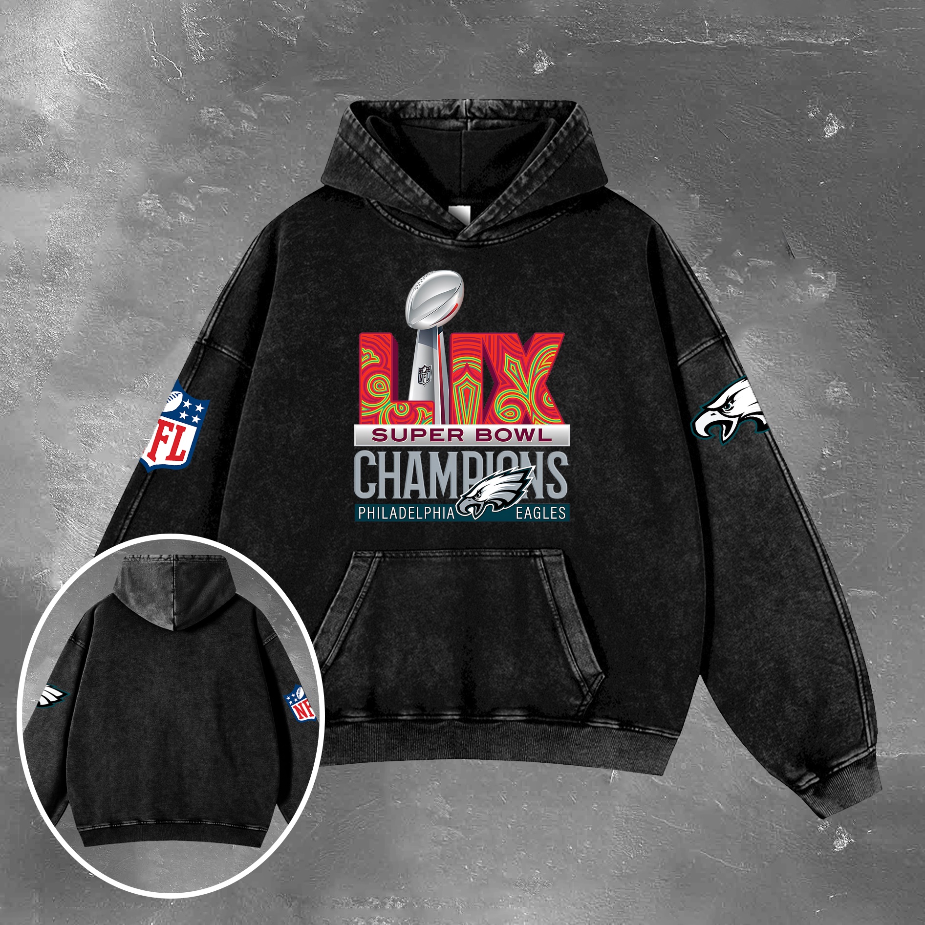 Stylish Casual Retro Rugby Washed Hoodie 004