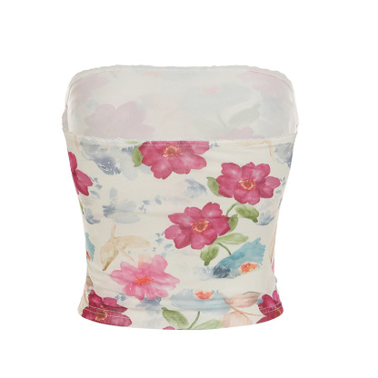 Mesh Flower Print Tube Top Sexy Vest