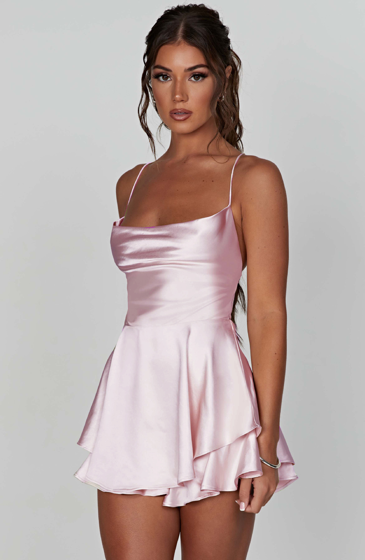 Slim Fit Backless Solid Color Suspender Dress
