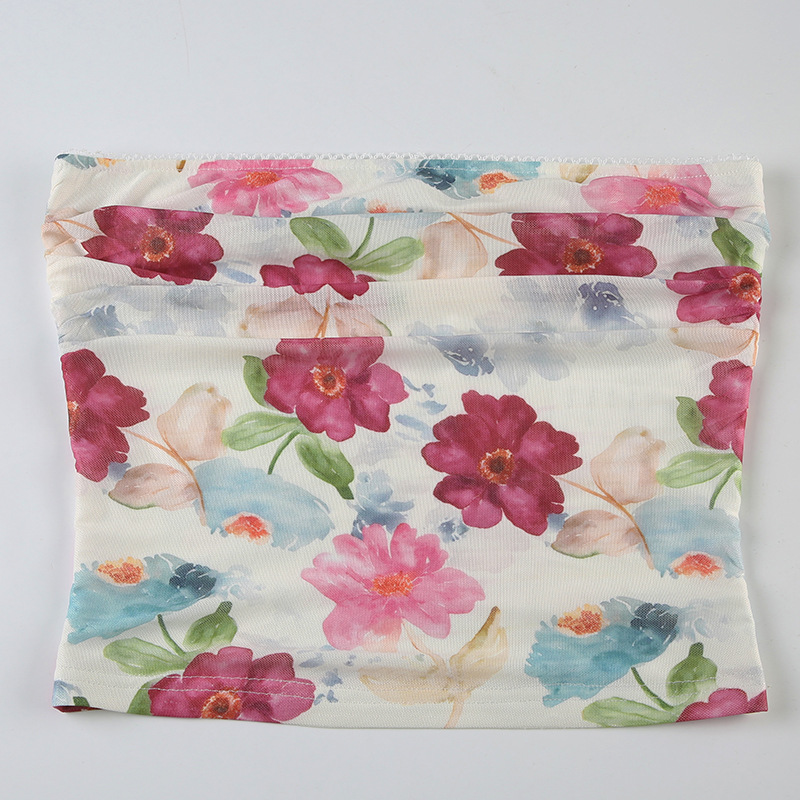 Mesh Flower Print Tube Top Sexy Vest