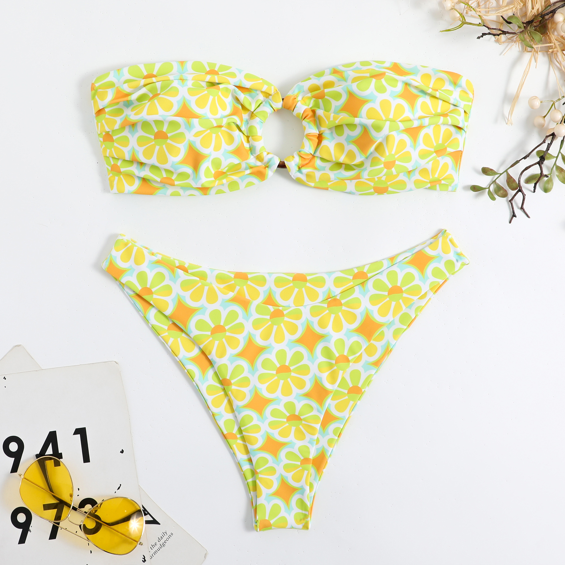 Printed Lace-Up Sexy Bikini Set