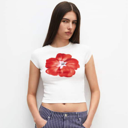 Hibiscus Print Cropped Crewneck Top