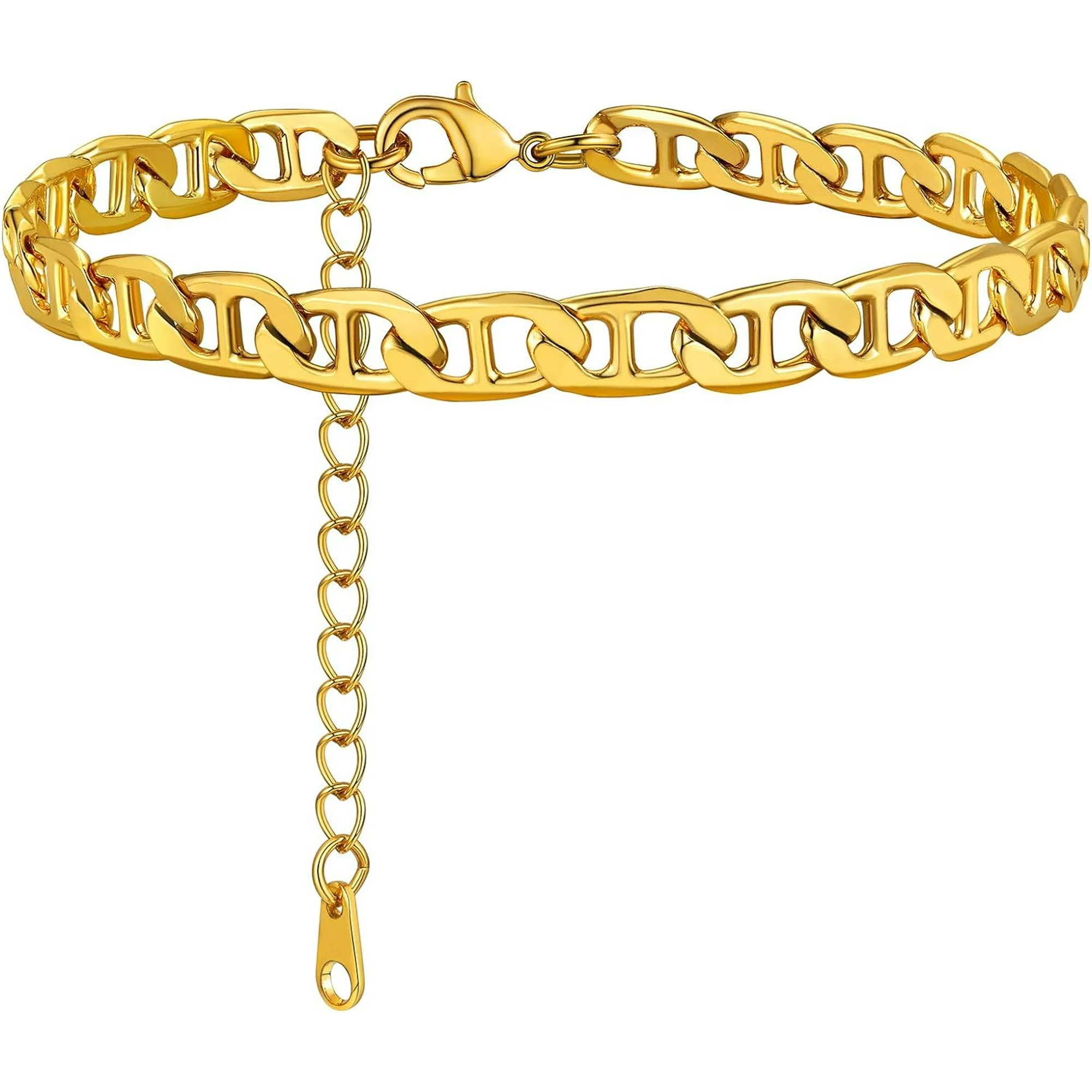 ChainsHouse Anklets for Women Waterproof Gold Ankle Chain, Flat Marina Link Anklet Summer Beach Anklets Jewelry for Girls Birthday Gift��Box��
