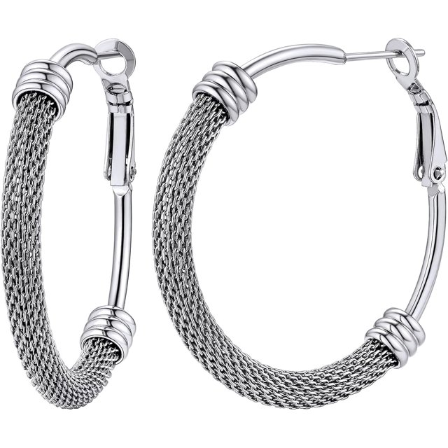 ChainsHouse Silver Hoops Earrings For Women,Hypoallergenic Wheat Earrings Round Tube Hoops for Mom Christmas Earrings Gift 40/60/80mm(Box)