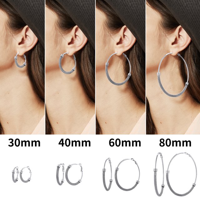 ChainsHouse Silver Hoops Earrings For Women,Hypoallergenic Wheat Earrings Round Tube Hoops for Mom Christmas Earrings Gift 40/60/80mm(Box)