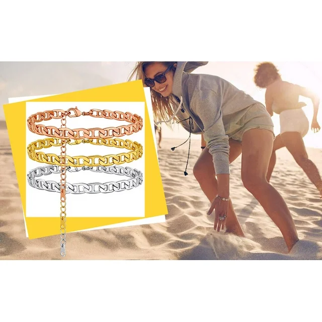 ChainsHouse Anklets for Women Waterproof Gold Ankle Chain, Flat Marina Link Anklet Summer Beach Anklets Jewelry for Girls Birthday Gift��Box��