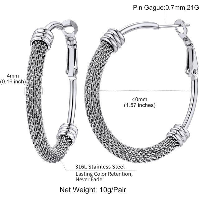 ChainsHouse Silver Hoops Earrings For Women,Hypoallergenic Wheat Earrings Round Tube Hoops for Mom Christmas Earrings Gift 40/60/80mm(Box)