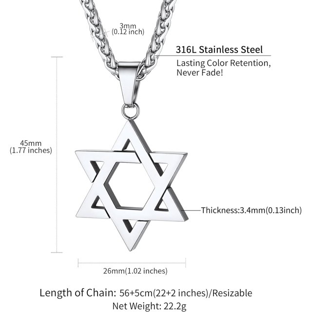 ChainsHouse Star of David Necklaces Pendant for Women,Stainless Steel Magen Pendant Jewish Israel Jewelry for Birthday Mother's Gift(Box)