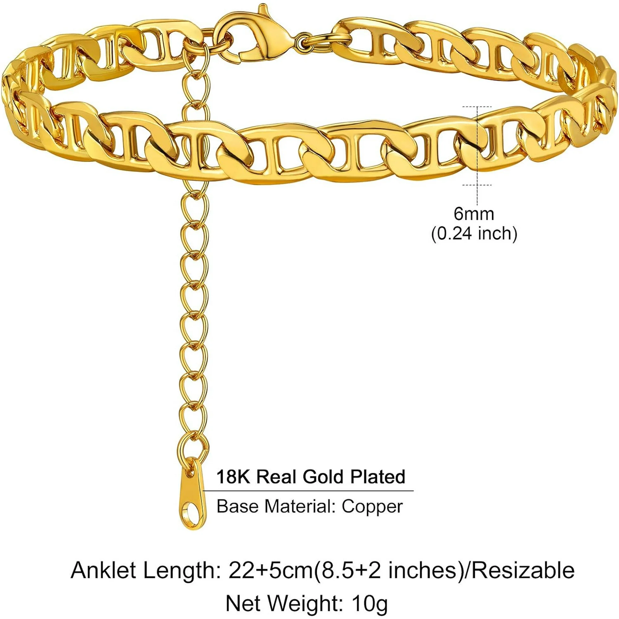 ChainsHouse Anklets for Women Waterproof Gold Ankle Chain, Flat Marina Link Anklet Summer Beach Anklets Jewelry for Girls Birthday Gift��Box��