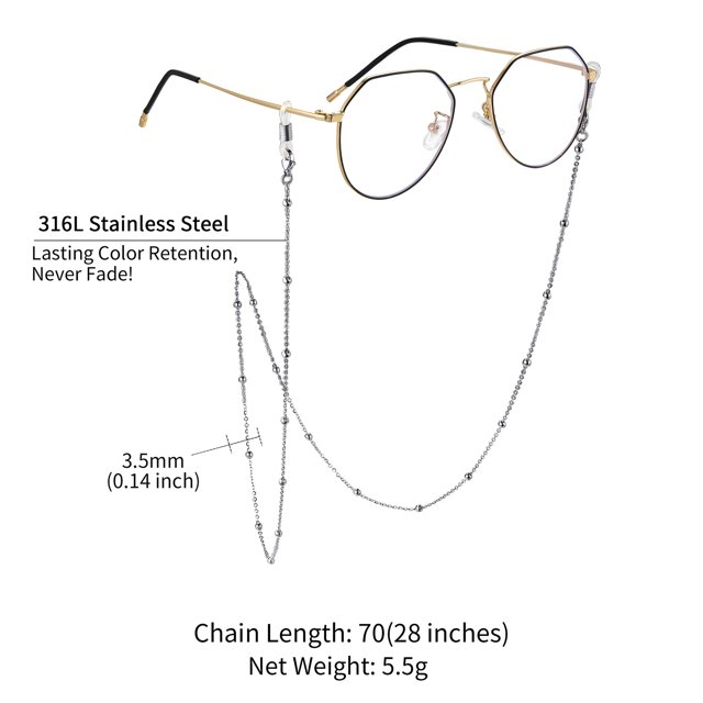 ChainsHouse Glasses Stap Bead Chain for Women Men Stainless Steel Sunglasses Eyewear Mask Strap Holder for Mother's Day Birthday Jewelry Gift