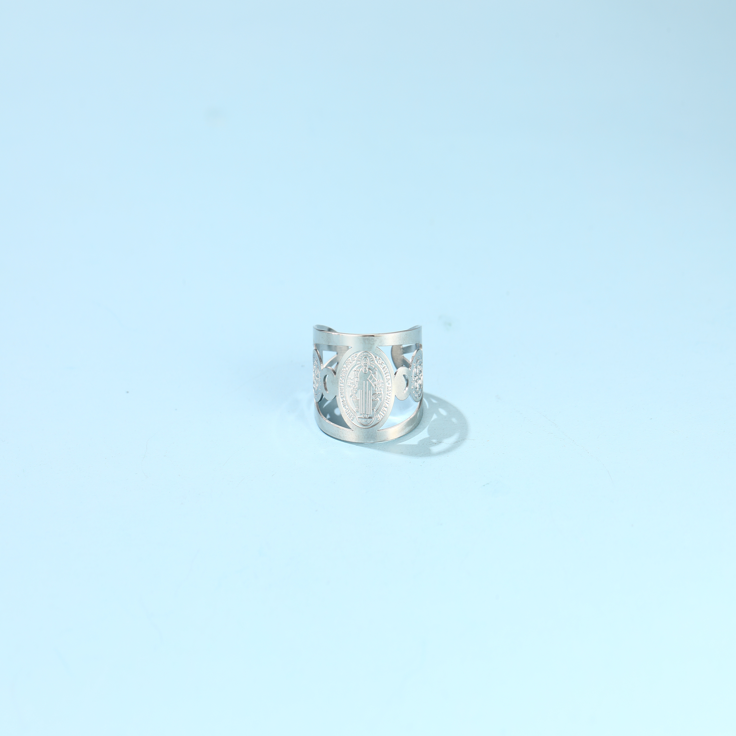 ChainsHouse St Benedict Medal Rings Stainless Steel Upper Arm Cuff Ring 16MM Wide Gift for Women/Men