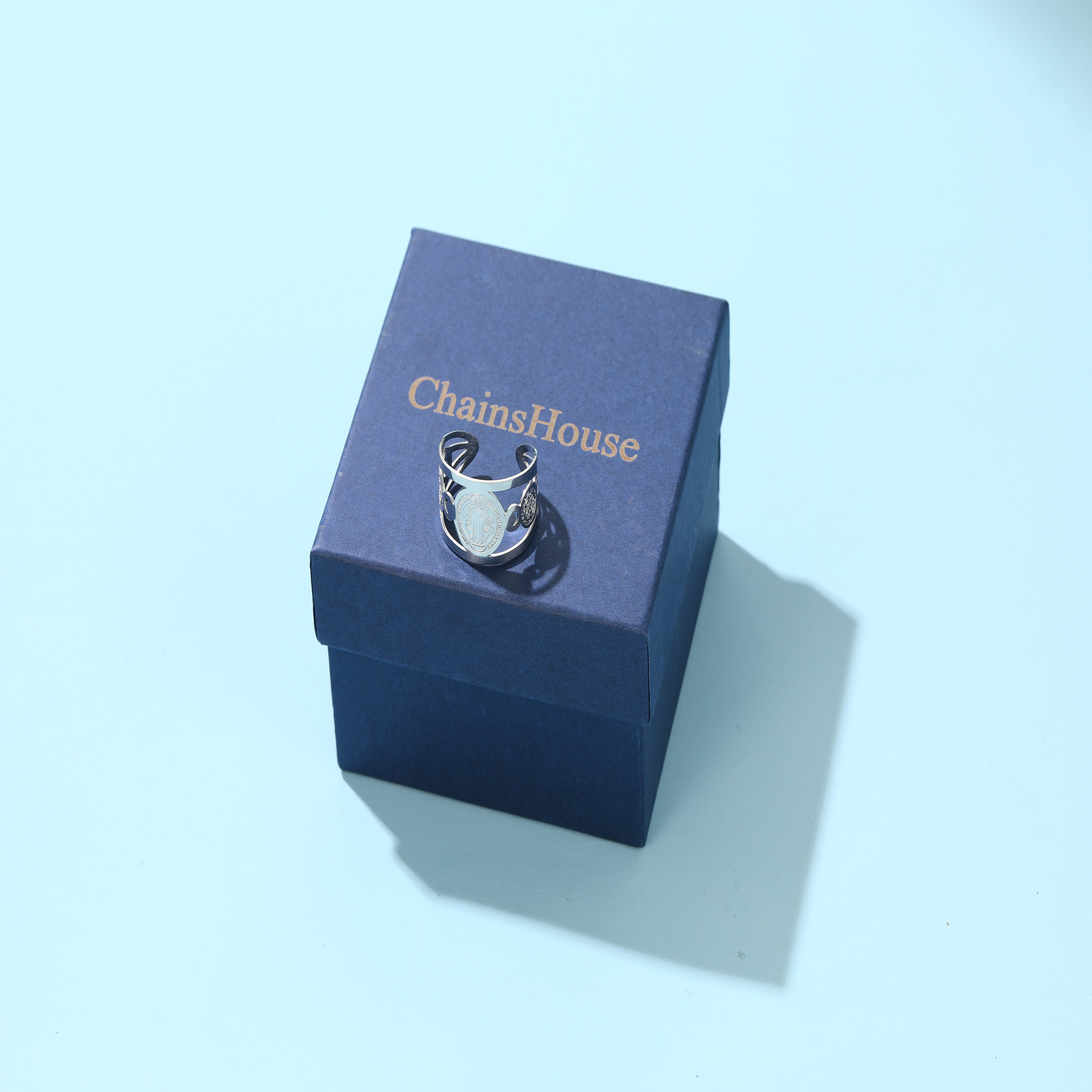 ChainsHouse St Benedict Medal Rings Stainless Steel Upper Arm Cuff Ring 16MM Wide Gift for Women/Men