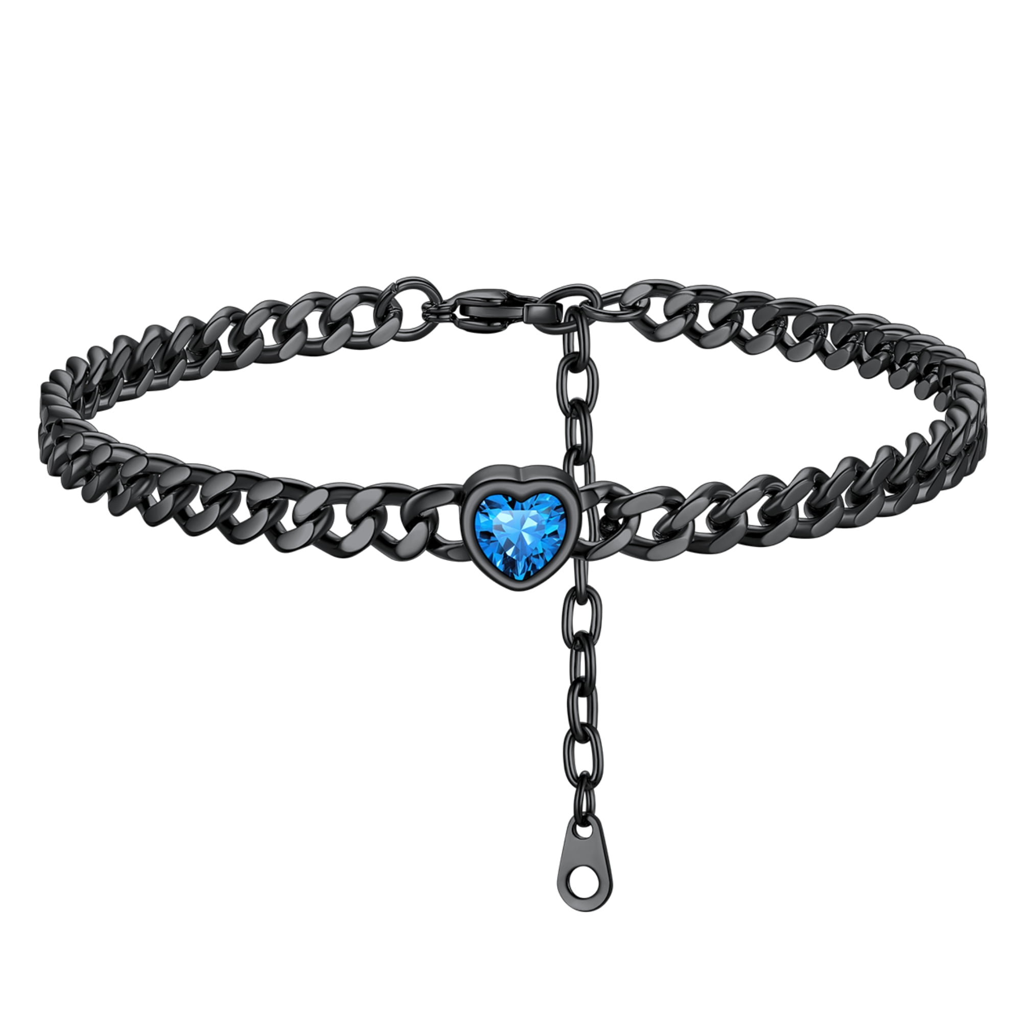 ChainsHouse CubanChain Anklets for Women with Heart Jan-Dec Birthstone,Stainless Steel 6mm Link Chain Adjustable Ankle Bracelet for Girls Growth Birthday Gift