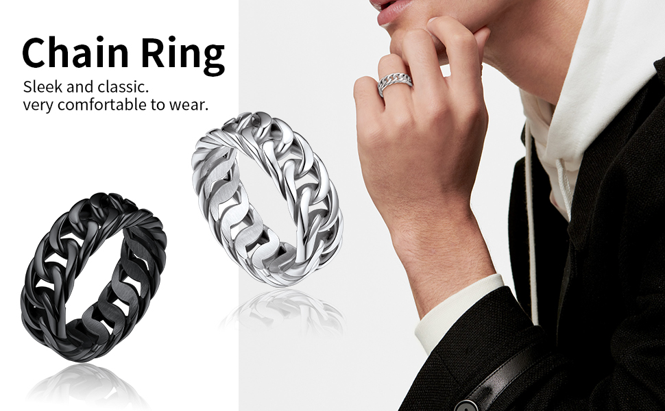 ChainsHouse Band Cuban Rings for Men,Stainless Steel Hip Hop Rings for Women Jewerly Birthday Mother's Day Gift,Size 07-14 Ring(Box)