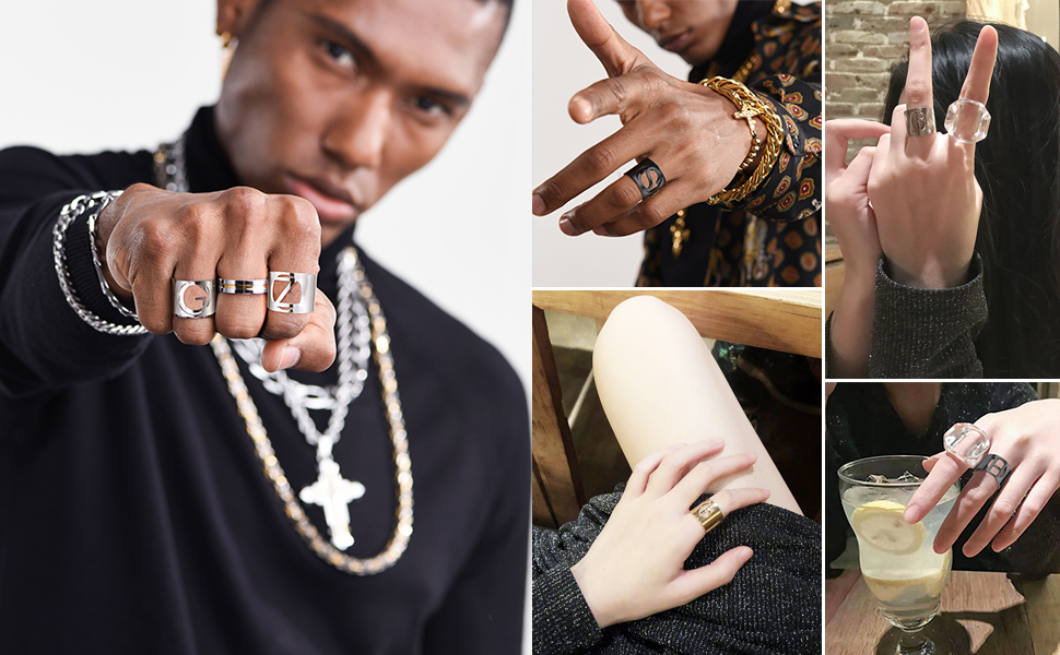 ChainsHouse Initial Signet Rings for Women/Men,Black Custom Letter A-Z Ring for Girls Boys Adjustable Name Alphabet Ring Personalized Jewelry Birthday Gifts��Box��