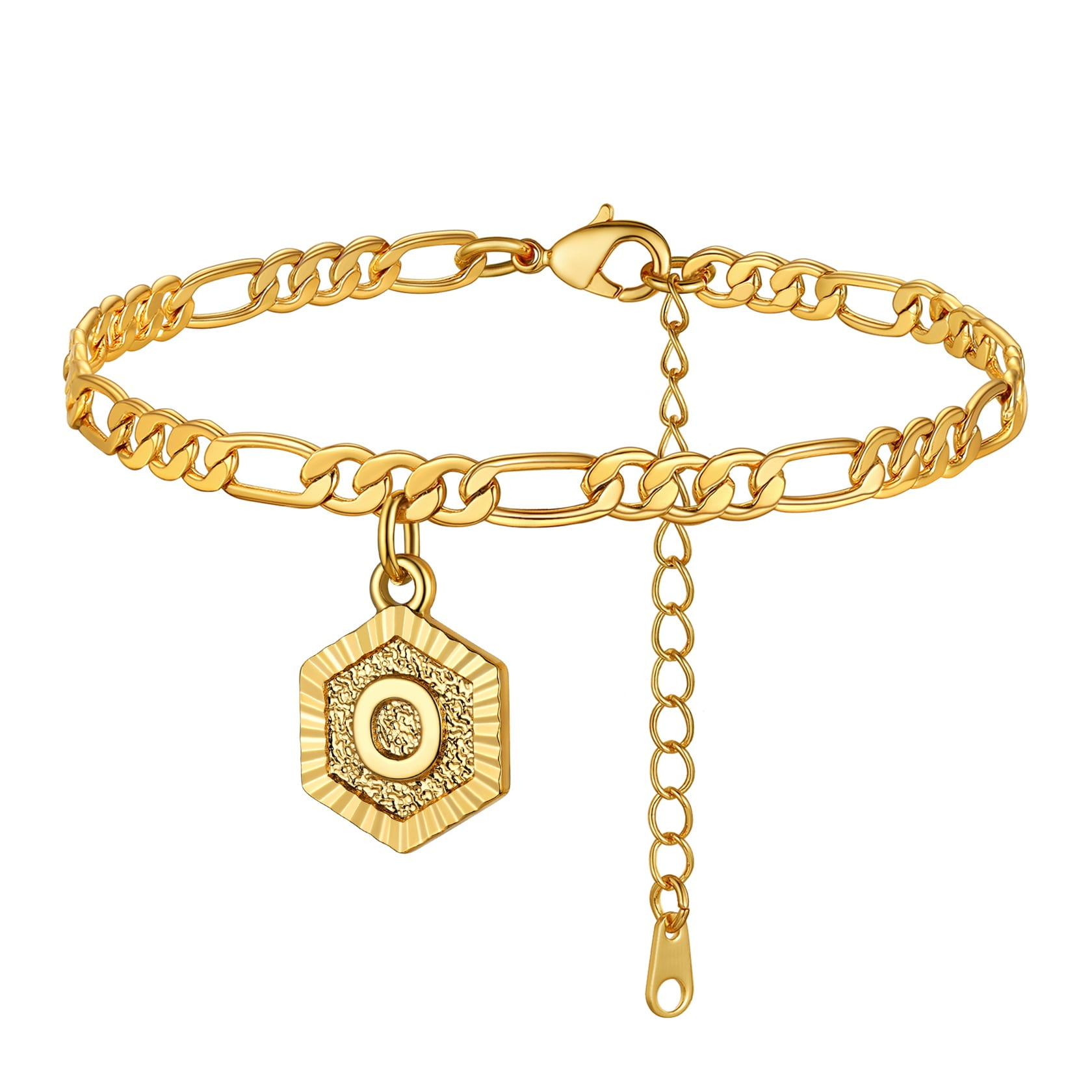 ChainsHouse Ankle Bracelets for Women Initial Anklet,Figaro Cuban Link Gold Anklets Bracelet,Custom Name A-Z Initial, 22-27CM Adjustable(4.5MM), Send Gift Box