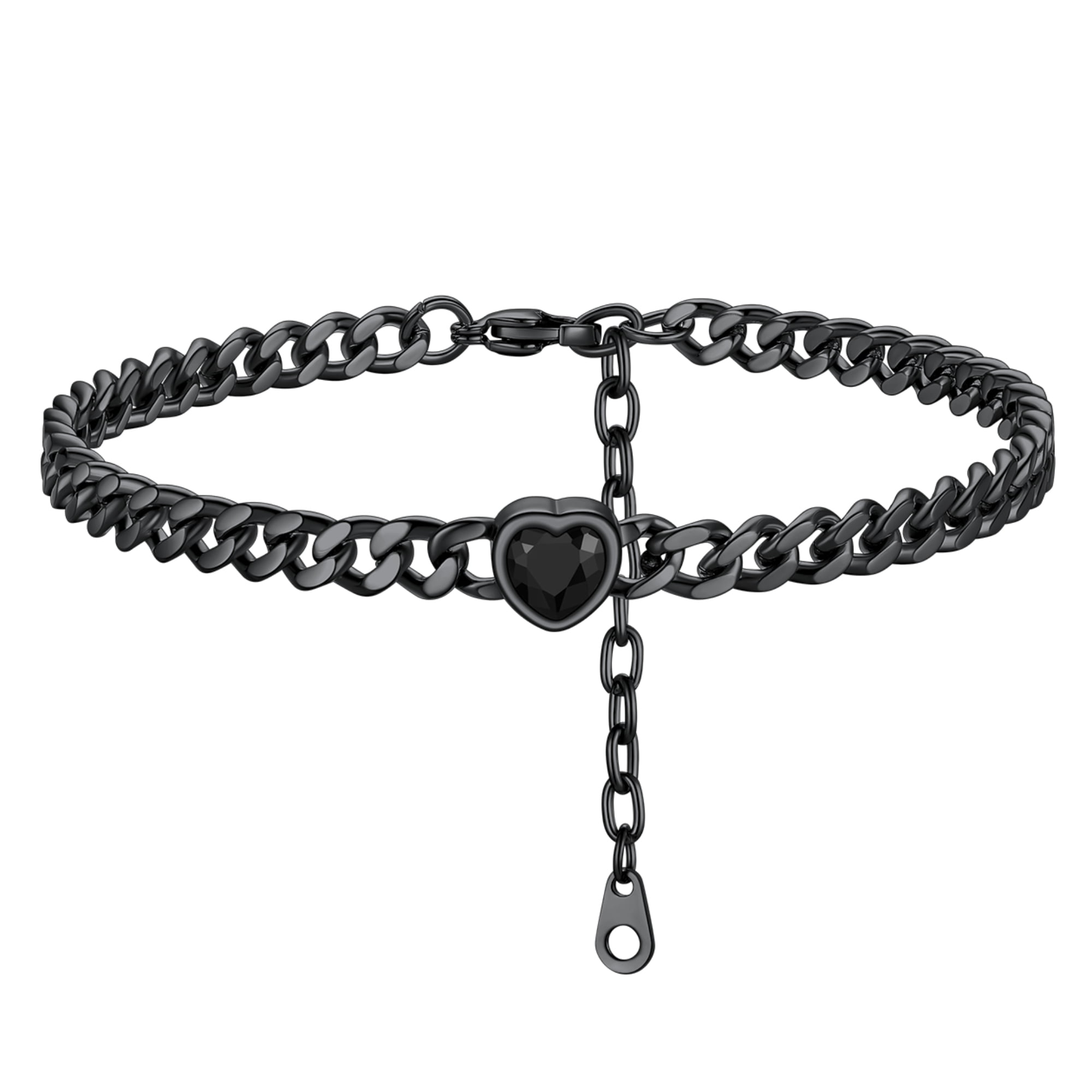 ChainsHouse CubanChain Anklets for Women with Heart Jan-Dec Birthstone,Stainless Steel 6mm Link Chain Adjustable Ankle Bracelet for Girls Growth Birthday Gift