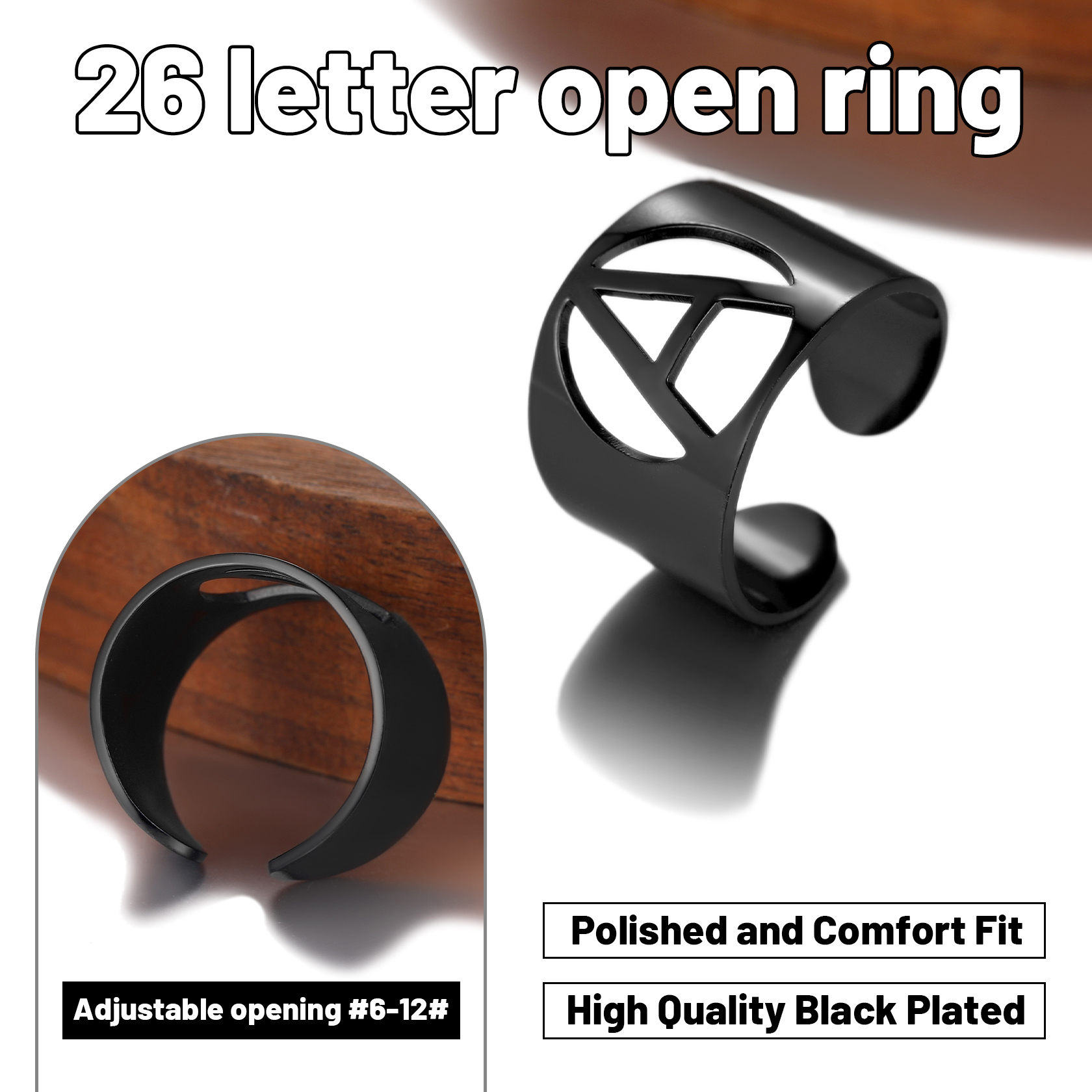 ChainsHouse Initial Signet Rings for Women/Men,Black Custom Letter A-Z Ring for Girls Boys Adjustable Name Alphabet Ring Personalized Jewelry Birthday Gifts��Box��