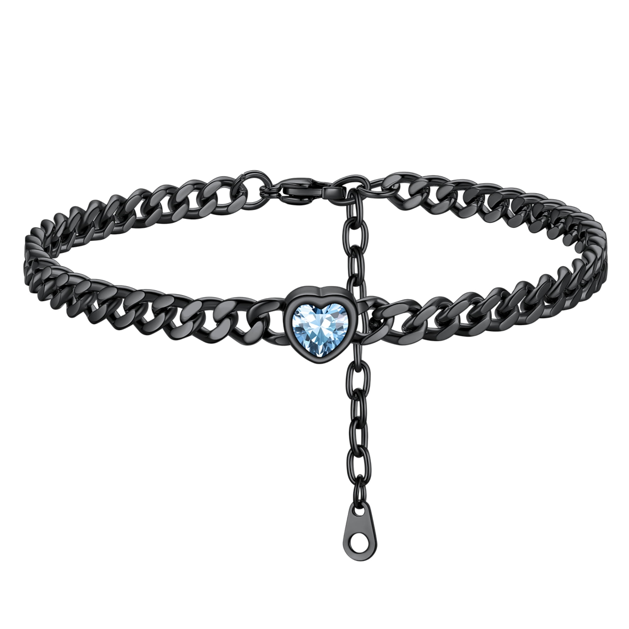 ChainsHouse CubanChain Anklets for Women with Heart Jan-Dec Birthstone,Stainless Steel 6mm Link Chain Adjustable Ankle Bracelet for Girls Growth Birthday Gift