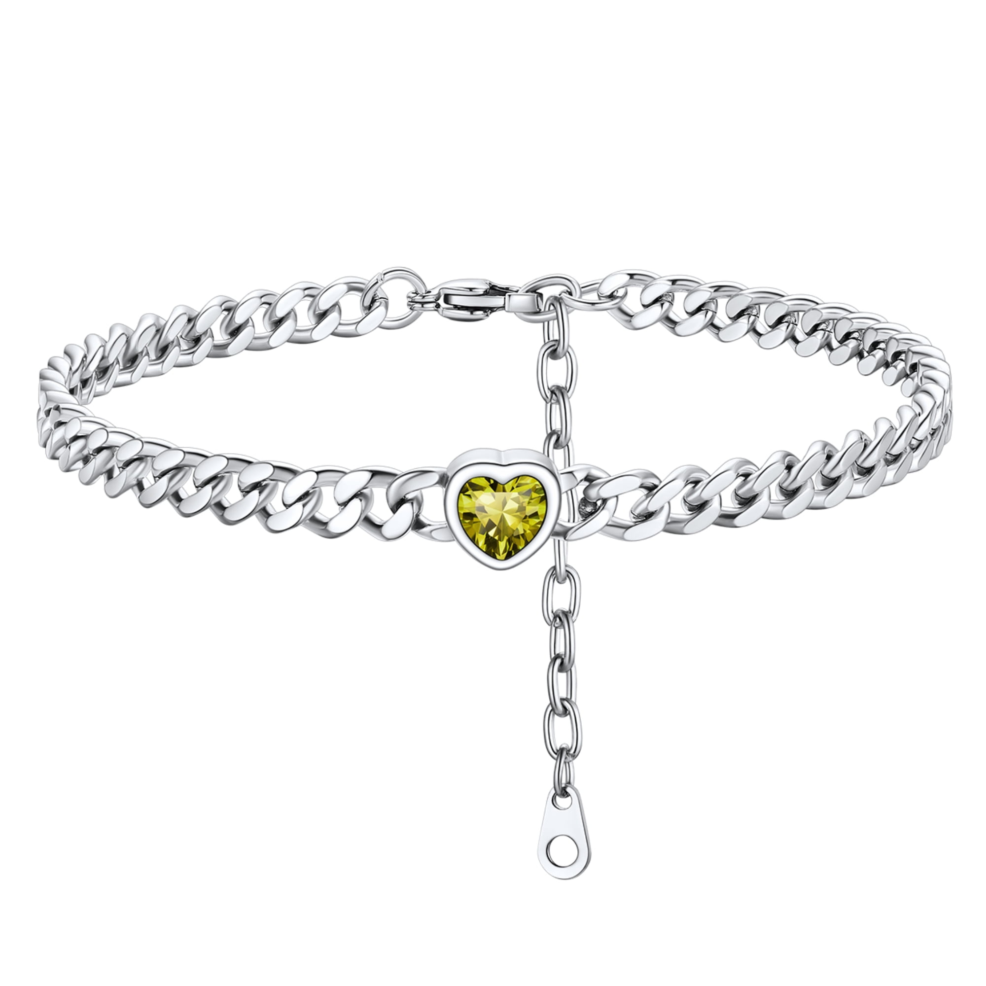 ChainsHouse CubanChain Anklets for Women with Heart Jan-Dec Birthstone,Stainless Steel 6mm Link Chain Adjustable Ankle Bracelet for Girls Growth Birthday Gift