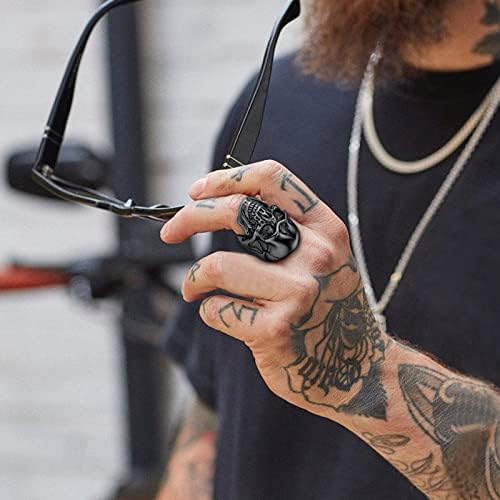 ChainsHouse Gothic Skull Rings for Men/Women,Stainless Steel Biker/Head Skeleton Punk Rings Size 7-14 for Halloween Day Party Gift��Box��