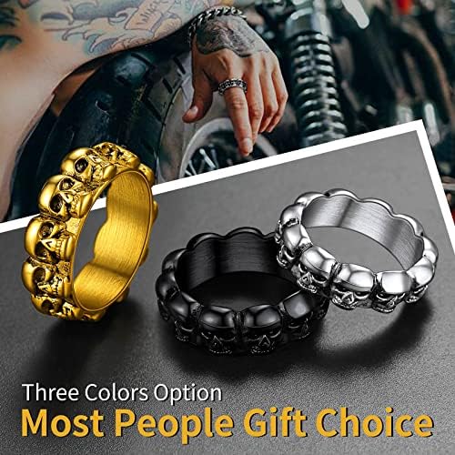 ChainsHouse Gothic Skull Rings for Men/Women,Stainless Steel Biker/Head Skeleton Punk Rings Size 7-14 for Halloween Day Party Gift��Box��