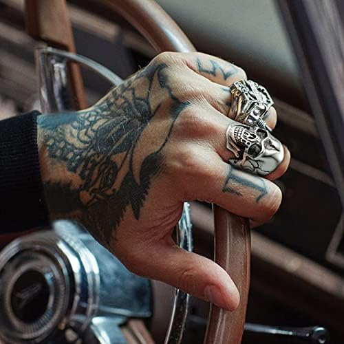 ChainsHouse Gothic Skull Rings for Men/Women,Stainless Steel Biker/Head Skeleton Punk Rings Size 7-14 for Halloween Day Party Gift��Box��