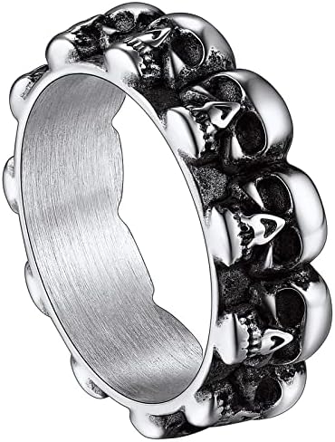 ChainsHouse Gothic Skull Rings for Men/Women,Stainless Steel Biker/Head Skeleton Punk Rings Size 7-14 for Halloween Day Party Gift��Box��