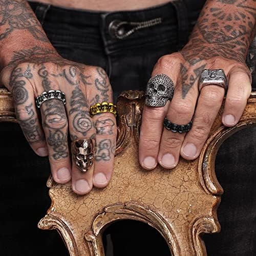 ChainsHouse Gothic Skull Rings for Men/Women,Stainless Steel Biker/Head Skeleton Punk Rings Size 7-14 for Halloween Day Party Gift��Box��