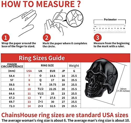 ChainsHouse Gothic Skull Rings for Men/Women,Stainless Steel Biker/Head Skeleton Punk Rings Size 7-14 for Halloween Day Party Gift��Box��