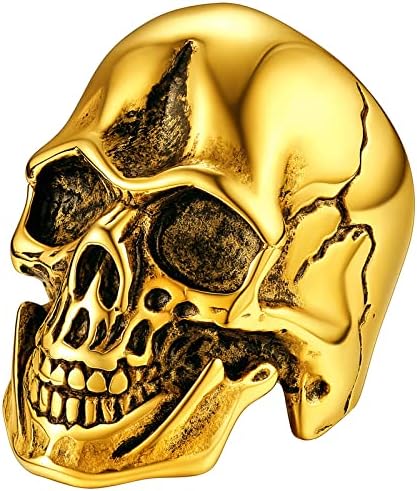 ChainsHouse Gothic Skull Rings for Men/Women,Stainless Steel Biker/Head Skeleton Punk Rings Size 7-14 for Halloween Day Party Gift��Box��