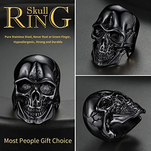 ChainsHouse Gothic Skull Rings for Men/Women,Stainless Steel Biker/Head Skeleton Punk Rings Size 7-14 for Halloween Day Party Gift��Box��