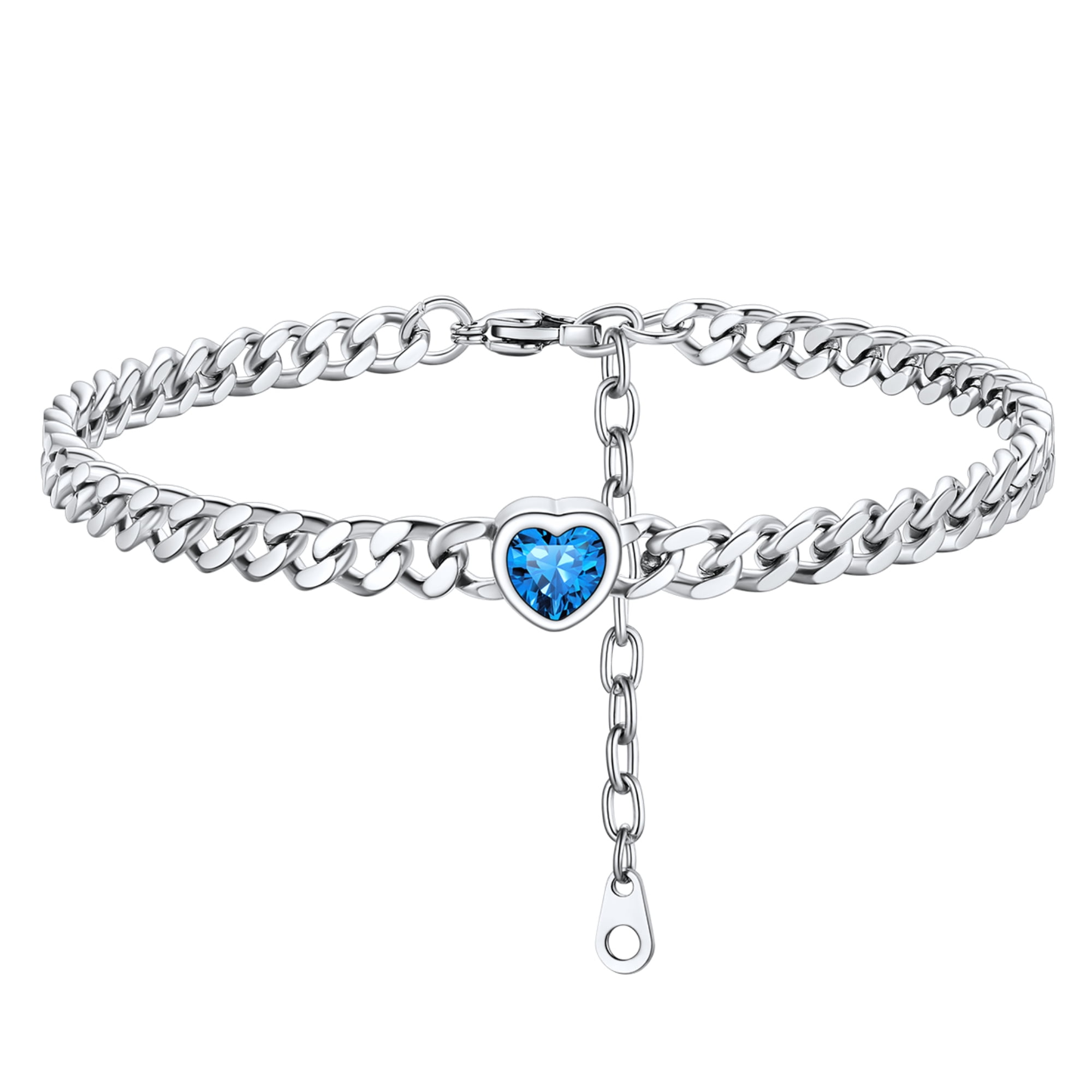 ChainsHouse CubanChain Anklets for Women with Heart Jan-Dec Birthstone,Stainless Steel 6mm Link Chain Adjustable Ankle Bracelet for Girls Growth Birthday Gift