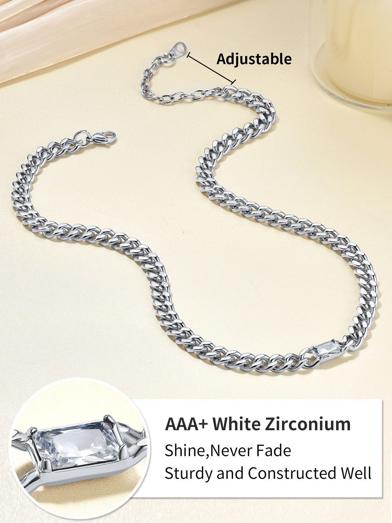 ChainsHouse Cubic Zirconia Cuban Link Choker Necklaces for Women/Men,Stainless Steel Customized Birthstone Chain Necklaces Jan - Dec 12 Months for Mother's Birthday Christmas Jewelry Gift(Box��