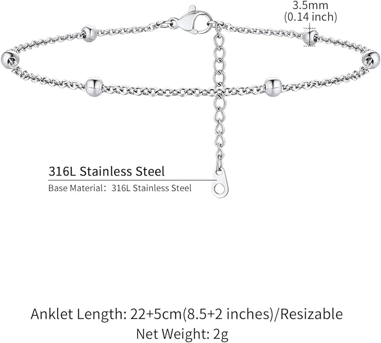 ChainsHouse Anklet for Women Stainless Steel Summer Bracelets Beaded Cuban Chain Anklets Set for Women Girls Summer Beach Jewelry Christmas Gifts (Box��