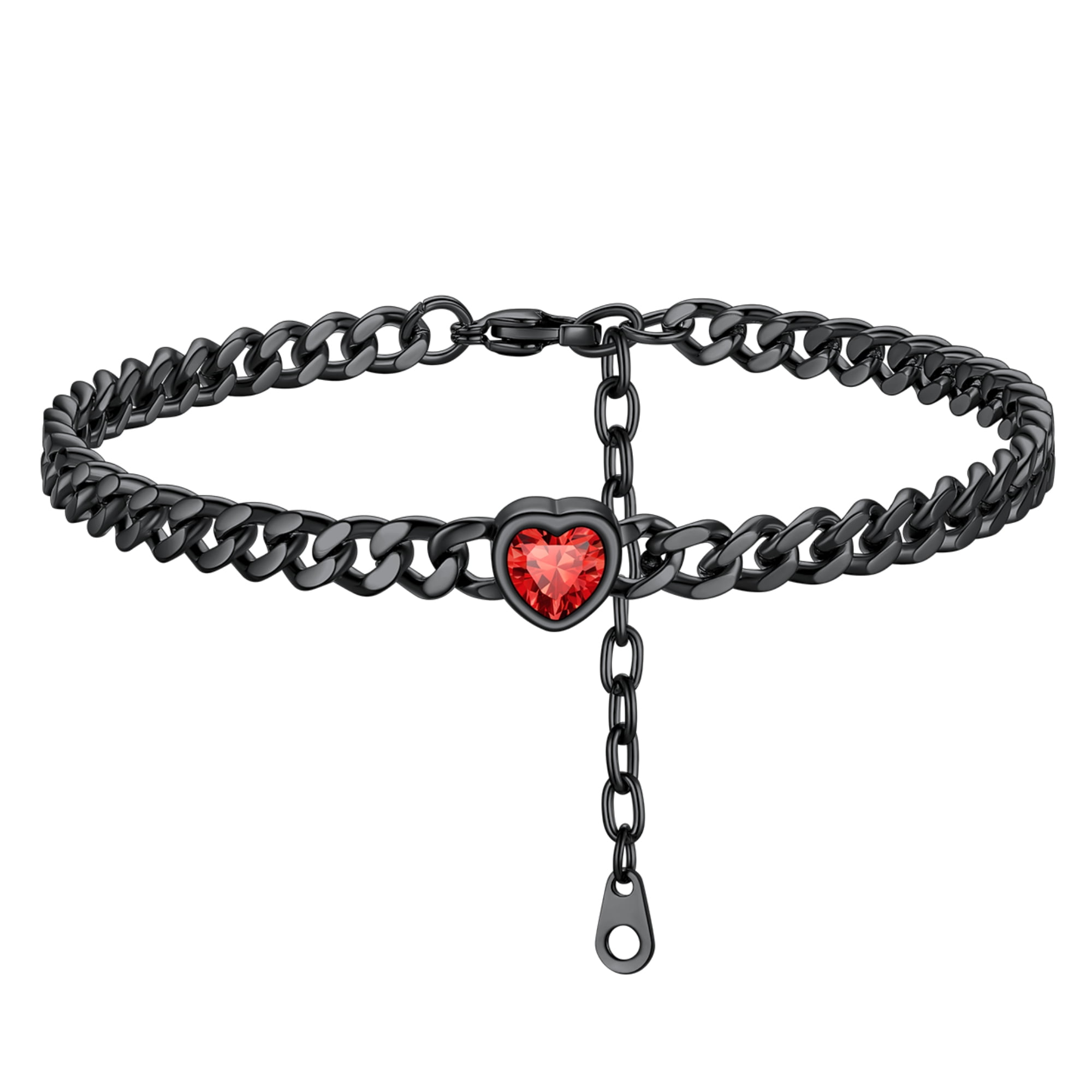 ChainsHouse CubanChain Anklets for Women with Heart Jan-Dec Birthstone,Stainless Steel 6mm Link Chain Adjustable Ankle Bracelet for Girls Growth Birthday Gift
