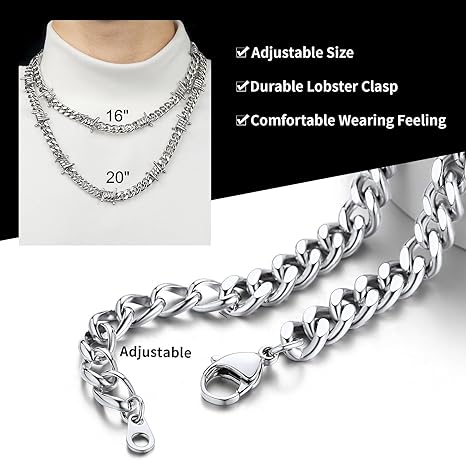 ChainsHouse Cuban Link Skull Necklaces for Men,Stainless Steel Gothic Skeleton Choker  Curb Necklaces Punk Jewelry for Father's Day Gift,16"-20"Length(Box??
